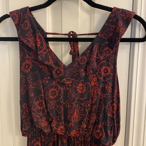 Loft Petite Navy and Red/Orange Dress